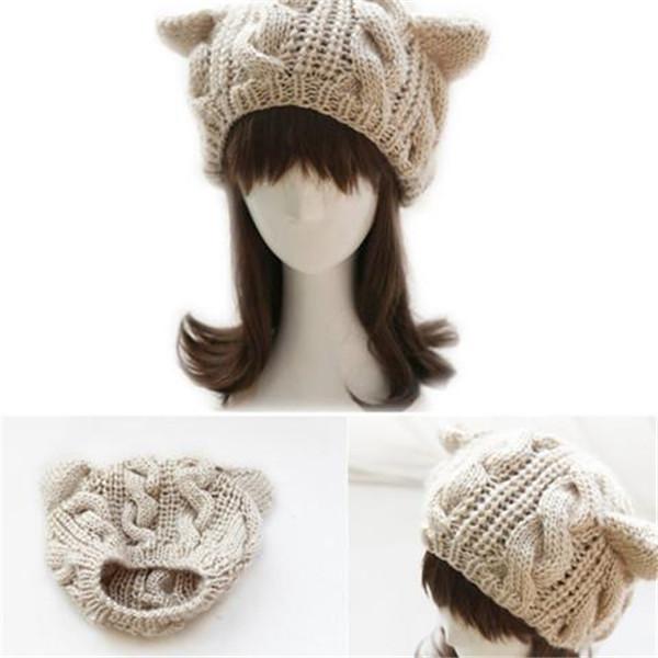 Clearance Cat Ear Knitting Wool Beanie Hat