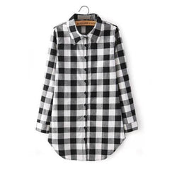 Clearance Women Plaid Print Single Breasted Cotton Shirt