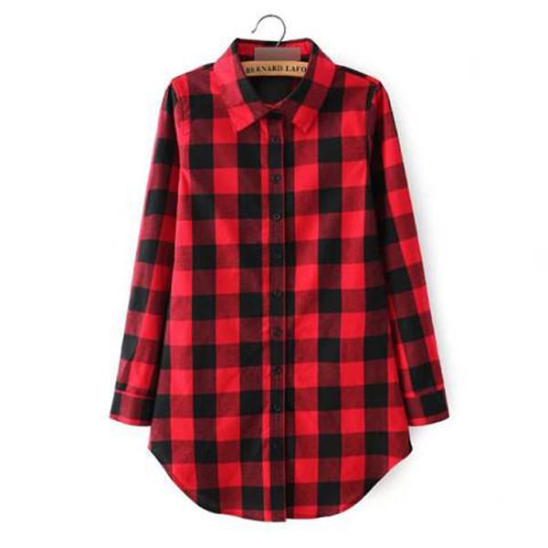 Clearance Women Plaid Print Single Breasted Cotton Shirt