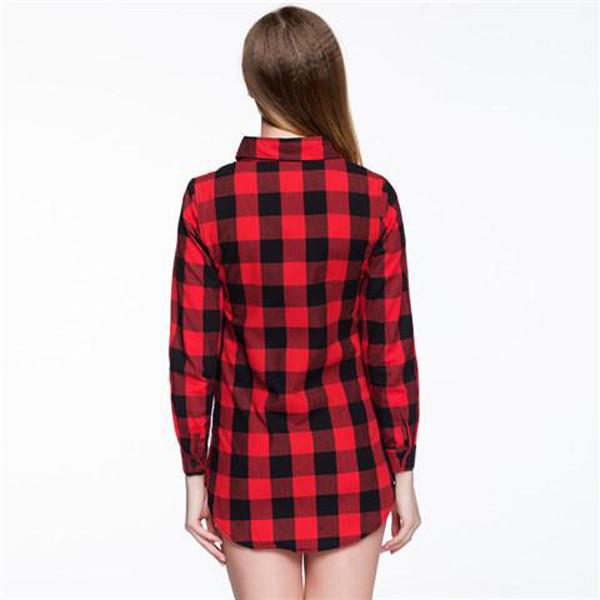 Clearance Women Plaid Print Single Breasted Cotton Shirt