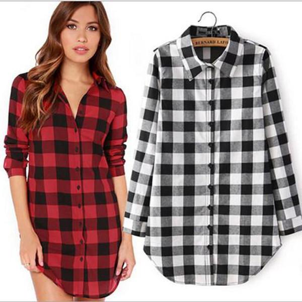 Clearance Women Plaid Print Single Breasted Cotton Shirt